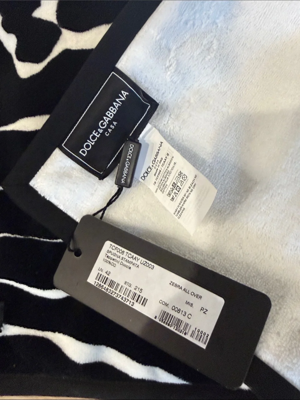 NWT Dolce & Gabbana Casa Black and White Zebra Shower Mat
